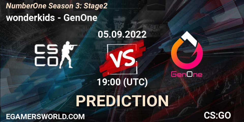 wonderkids vs GenOne: Match Prediction. 05.09.2022 at 18:00, Counter-Strike (CS2), NumberOne Season 3: Stage 2