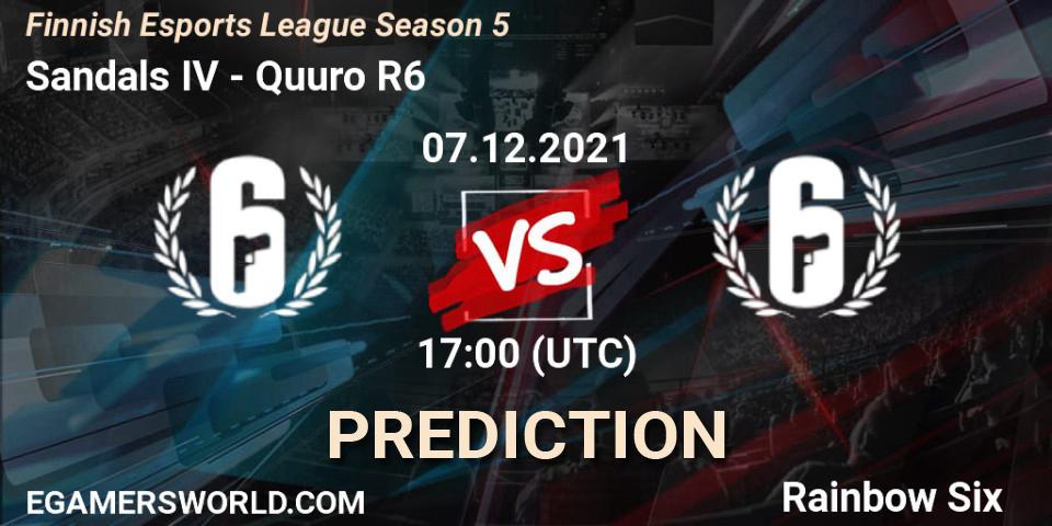 Sandals IV vs Quuro R6: Match Prediction. 07.12.2021 at 17:00, Rainbow Six, Finnish Esports League Season 5