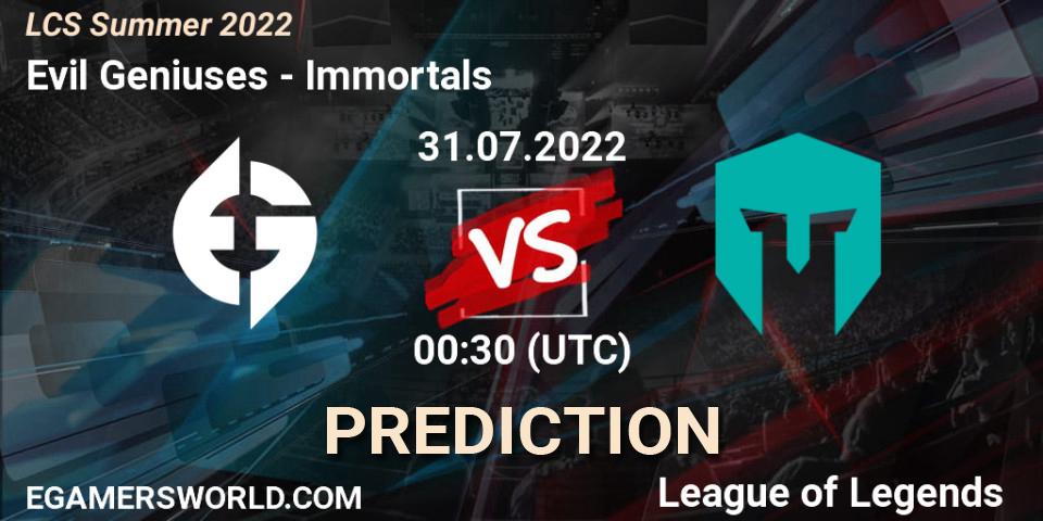 Evil Geniuses vs Immortals: Match Prediction. 31.07.22, LoL, LCS Summer 2022