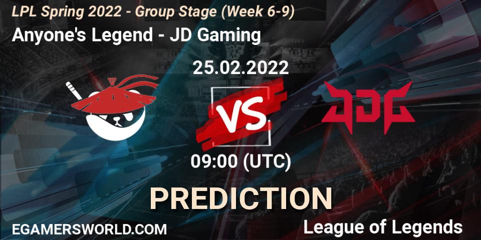 Anyone's Legend vs JD Gaming: Match Prediction. 25.02.22, LoL, LPL Spring 2022 - Group Stage (Week 6-9)
