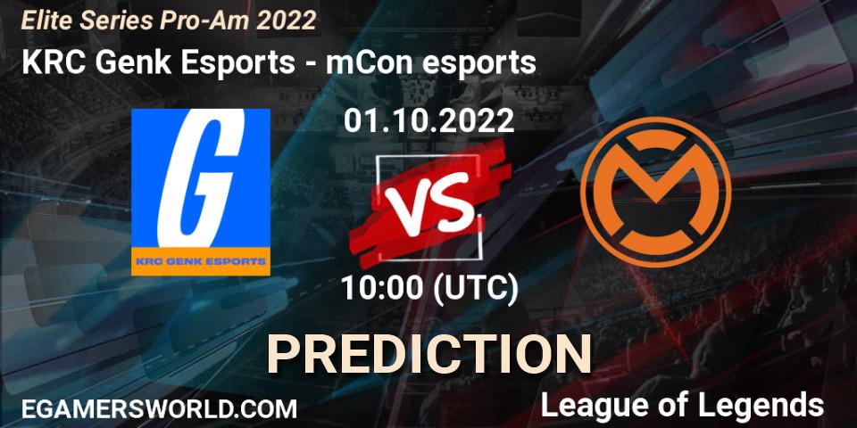 KRC Genk Esports vs mCon esports: Match Prediction. 01.10.2022 at 10:00, LoL, Elite Series Pro-Am 2022