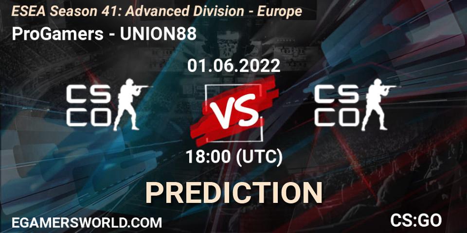 ProGamers vs UNION88: Match Prediction. 01.06.2022 at 18:00, Counter-Strike (CS2), ESEA Season 41: Advanced Division - Europe