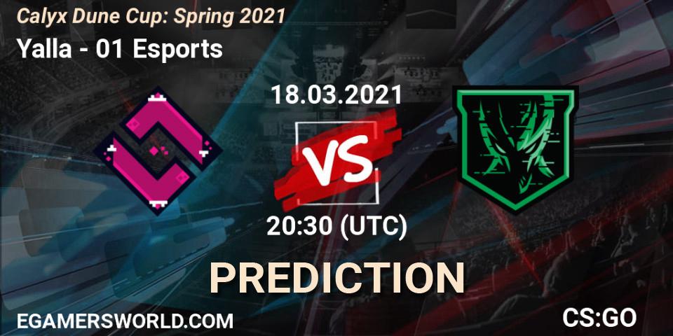 Yalla vs 01 Esports: Match Prediction. 18.03.2021 at 20:30, Counter-Strike (CS2), Calyx Dune Cup: Spring 2021