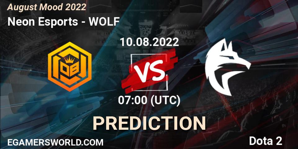Neon Esports vs WOLF: Match Prediction. 10.08.22, Dota 2, August Mood 2022