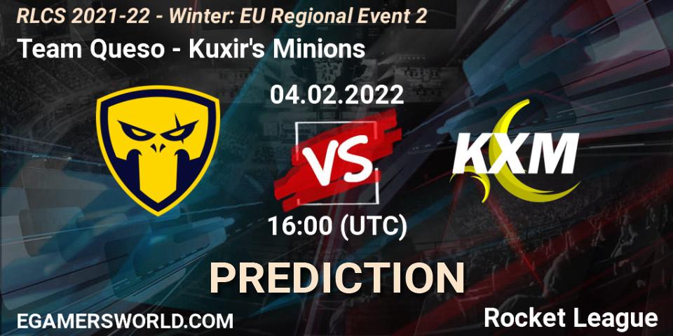 Team Queso vs Kuxir's Minions: Match Prediction. 04.02.2022 at 16:00, Rocket League, RLCS 2021-22 - Winter: EU Regional Event 2