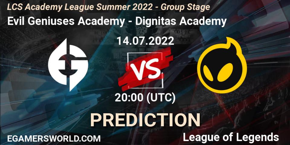Evil Geniuses Academy vs Dignitas Academy: Match Prediction. 14.07.22, LoL, LCS Academy League Summer 2022 - Group Stage