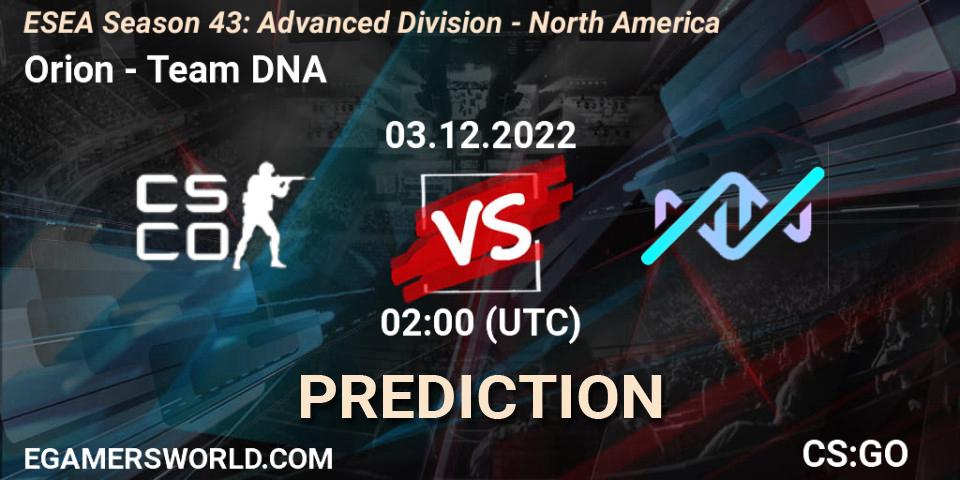 Orion vs Team DNA: Match Prediction. 03.12.22, CS2 (CS:GO), ESEA Season 43: Advanced Division - North America