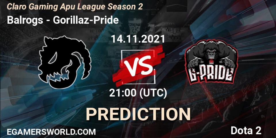 Balrogs vs Gorillaz-Pride: Match Prediction. 14.11.2021 at 21:00, Dota 2, Claro Gaming Apu League Season 2