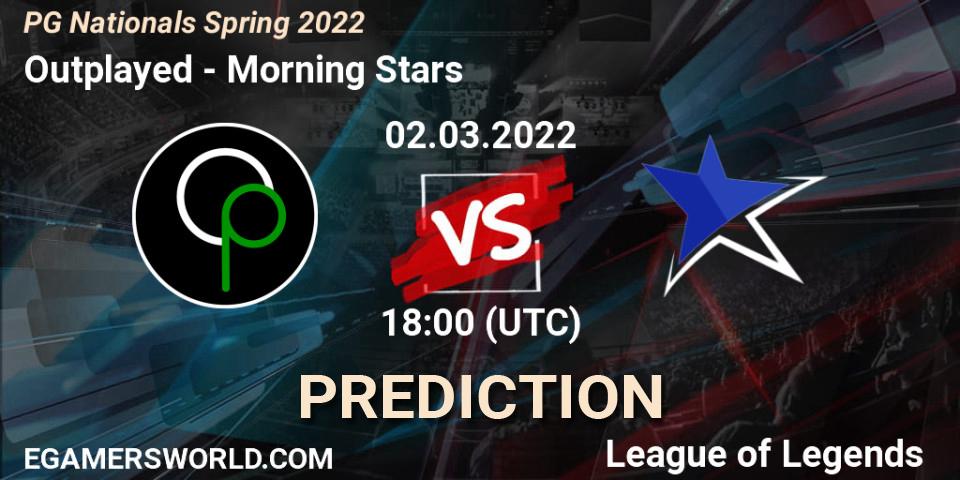 Outplayed vs Morning Stars: Match Prediction. 02.03.2022 at 18:00, LoL, PG Nationals Spring 2022