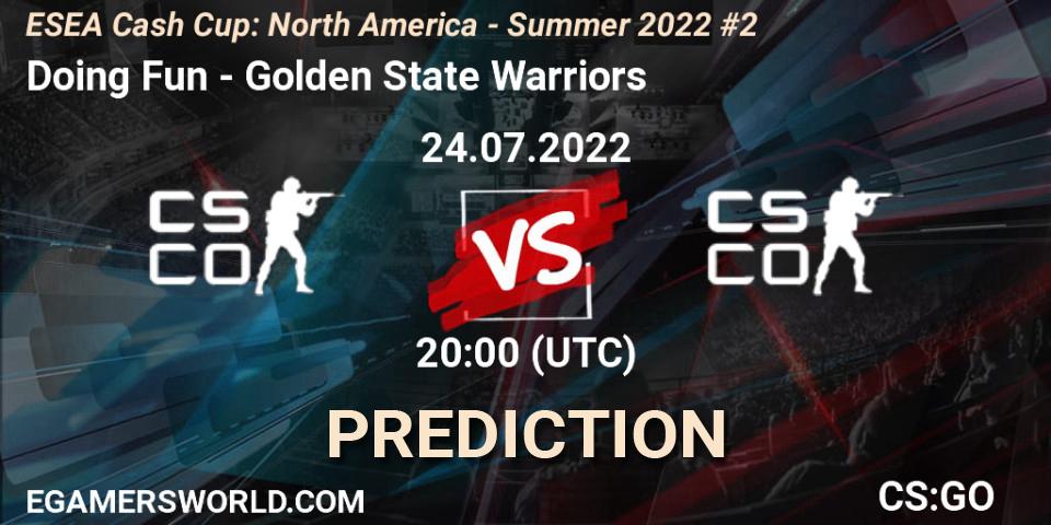 Doing Fun vs Golden State Warriors: Match Prediction. 24.07.2022 at 20:00, Counter-Strike (CS2), ESEA Cash Cup: North America - Summer 2022 #2