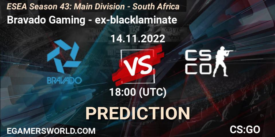 Bravado Gaming vs ex-blacklaminate: Match Prediction. 15.11.22, CS2 (CS:GO), ESEA Season 43: Main Division - South Africa