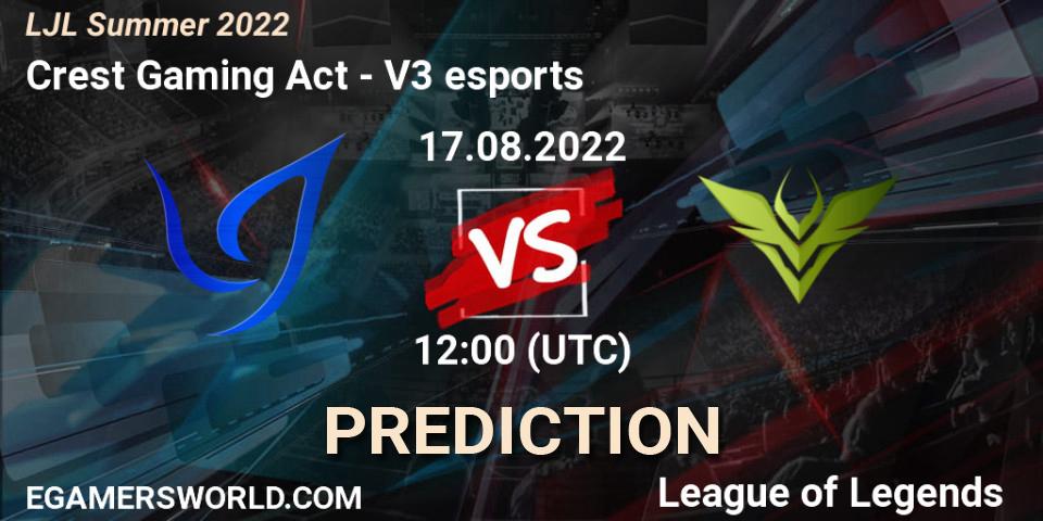 Crest Gaming Act vs V3 esports: Match Prediction. 17.08.2022 at 12:20, LoL, LJL Summer 2022