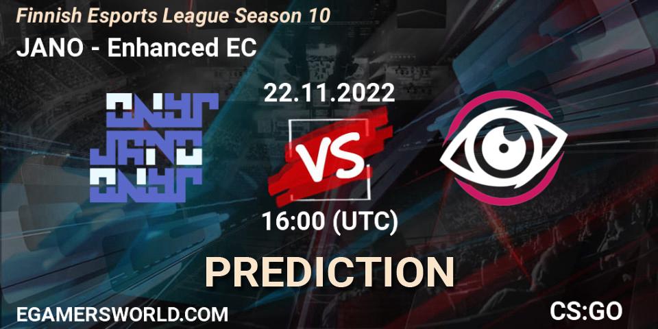 JANO vs Enhanced EC: Match Prediction. 22.11.2022 at 16:00, Counter-Strike (CS2), Finnish Esports League Season 10