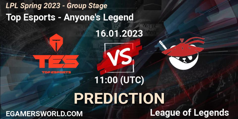 Top Esports vs Anyone's Legend: Match Prediction. 16.01.23, LoL, LPL Spring 2023 - Group Stage