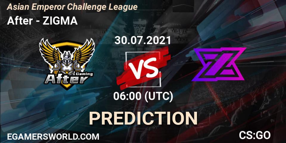 After vs ZIGMA: Match Prediction. 30.07.2021 at 06:00, Counter-Strike (CS2), Asian Emperor Challenge League