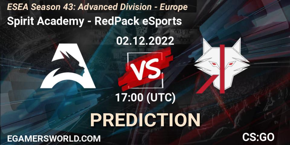 Spirit Academy vs RedPack eSports: Match Prediction. 02.12.22, CS2 (CS:GO), ESEA Season 43: Advanced Division - Europe