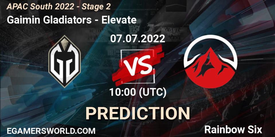 Gaimin Gladiators vs Elevate: Match Prediction. 07.07.2022 at 10:00, Rainbow Six, APAC South 2022 - Stage 2