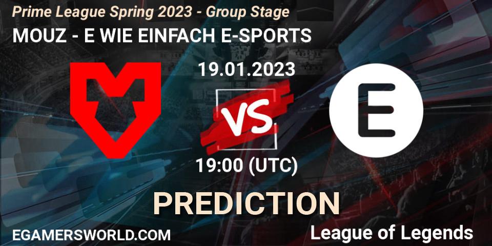 MOUZ vs E WIE EINFACH E-SPORTS: Match Prediction. 19.01.23, LoL, Prime League Spring 2023 - Group Stage