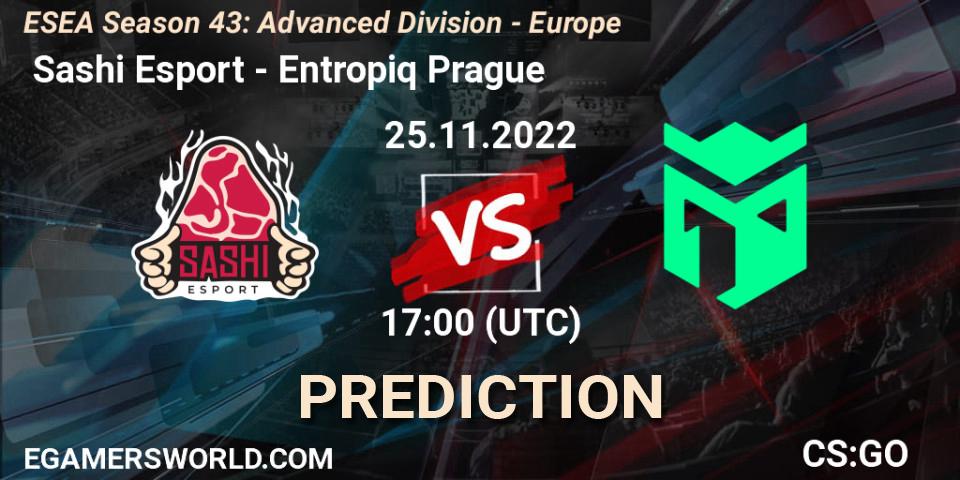  Sashi Esport vs Entropiq Prague: Match Prediction. 25.11.2022 at 17:00, Counter-Strike (CS2), ESEA Season 43: Advanced Division - Europe
