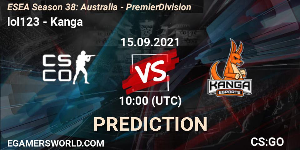 lol123 vs Kanga: Match Prediction. 27.09.21, CS2 (CS:GO), ESEA Season 38: Australia - Premier Division