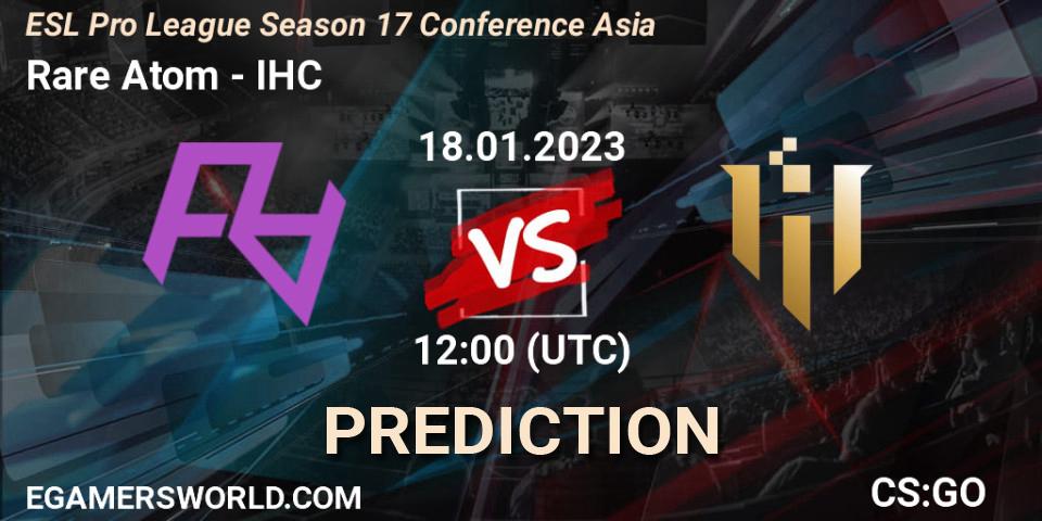 Rare Atom vs IHC: Match Prediction. 18.01.2023 at 12:00, Counter-Strike (CS2), ESL Pro League Season 17 Conference Asia