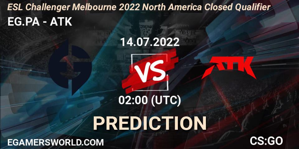 EG.PA vs ATK: Match Prediction. 14.07.2022 at 02:00, Counter-Strike (CS2), ESL Challenger Melbourne 2022 North America Closed Qualifier