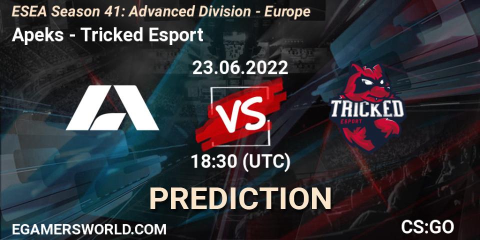 Apeks vs Tricked Esport: Match Prediction. 23.06.2022 at 18:00, Counter-Strike (CS2), ESEA Season 41: Advanced Division - Europe