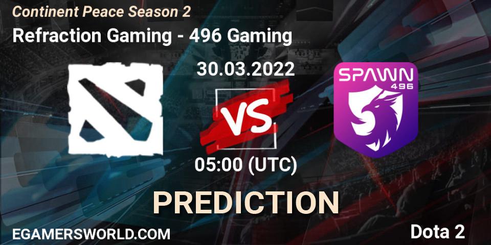 Refraction Gaming vs 496 Gaming: Match Prediction. 31.03.2022 at 05:09, Dota 2, Continent Peace Season 2 