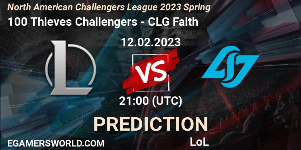 100 Thieves Challengers vs CLG Faith: Match Prediction. 12.02.23, LoL, NACL 2023 Spring - Group Stage
