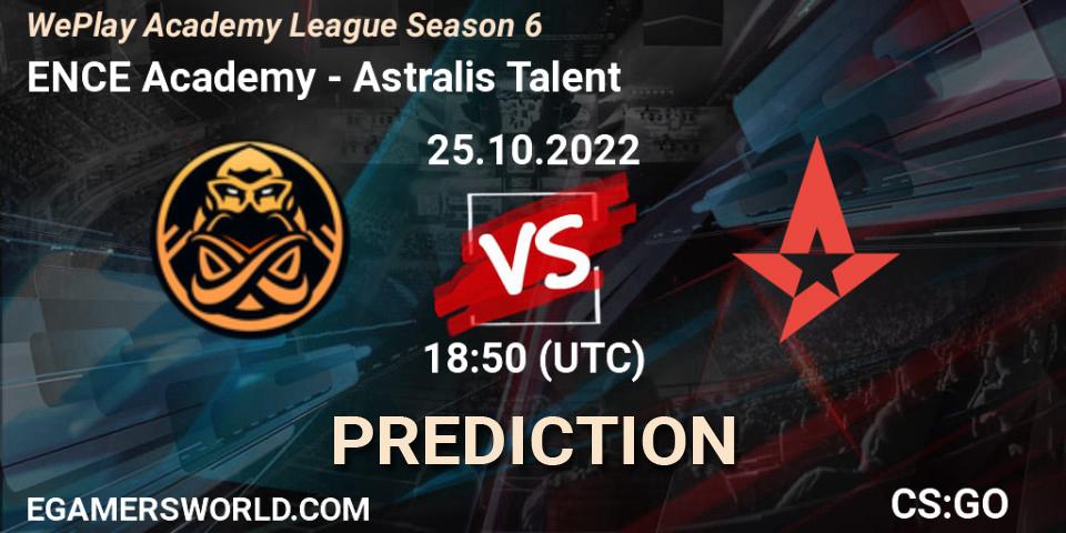 ENCE Academy vs Astralis Talent: Match Prediction. 25.10.2022 at 19:20, Counter-Strike (CS2), WePlay Academy League Season 6