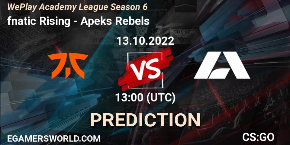 fnatic Rising vs Apeks Rebels: Match Prediction. 13.10.2022 at 13:00, Counter-Strike (CS2), WePlay Academy League Season 6
