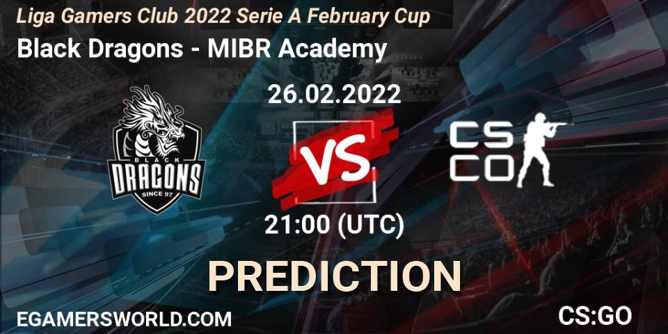 Black Dragons vs MIBR Academy: Match Prediction. 26.02.2022 at 21:00, Counter-Strike (CS2), Liga Gamers Club 2022 Serie A February Cup
