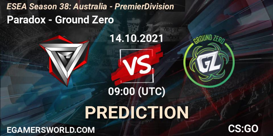 Paradox vs Ground Zero: Match Prediction. 14.10.21, CS2 (CS:GO), ESEA Season 38: Australia - Premier Division