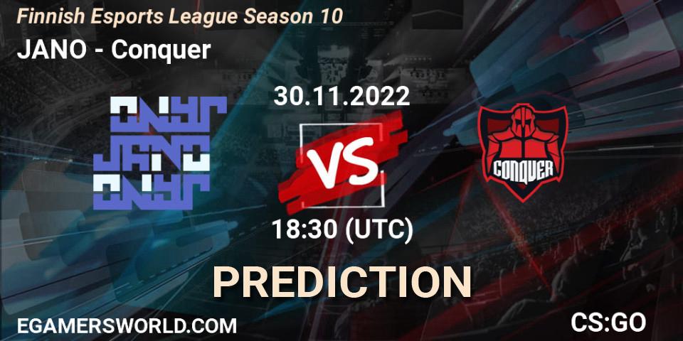 JANO vs Conquer: Match Prediction. 30.11.22, CS2 (CS:GO), Finnish Esports League Season 10