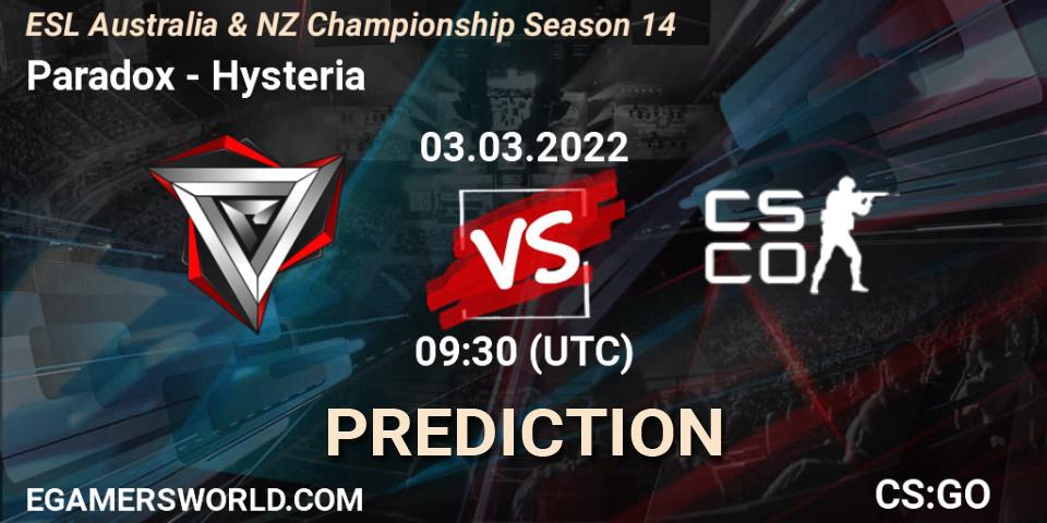 Paradox vs Hysteria: Match Prediction. 03.03.2022 at 09:30, Counter-Strike (CS2), ESL ANZ Champs Season 14
