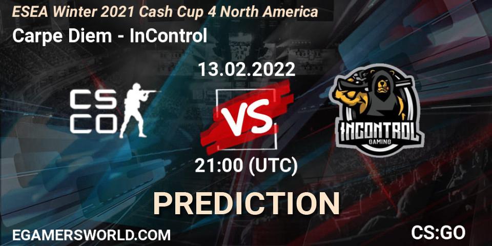 Carpe Diem vs InControl: Match Prediction. 13.02.2022 at 21:00, Counter-Strike (CS2), ESEA Winter 2021 Cash Cup 4 North America