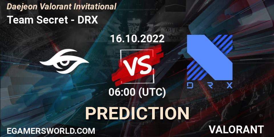 Team Secret vs DRX: Match Prediction. 16.10.2022 at 06:00, VALORANT, Daejeon Valorant Invitational