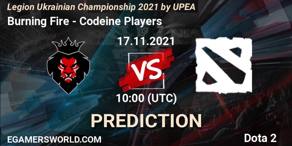 Burning Fire vs Codeine Players: Match Prediction. 17.11.2021 at 10:12, Dota 2, Legion Ukrainian Championship 2021 by UPEA