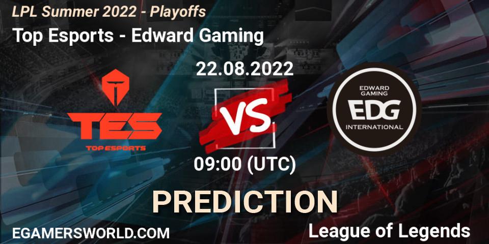 Top Esports vs Edward Gaming: Match Prediction. 22.08.2022 at 09:00, LoL, LPL Summer 2022 - Playoffs