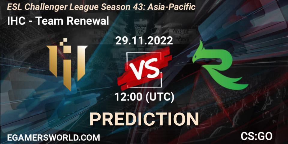 IHC vs Team Renewal: Match Prediction. 29.11.22, CS2 (CS:GO), ESL Challenger League Season 43: Asia-Pacific