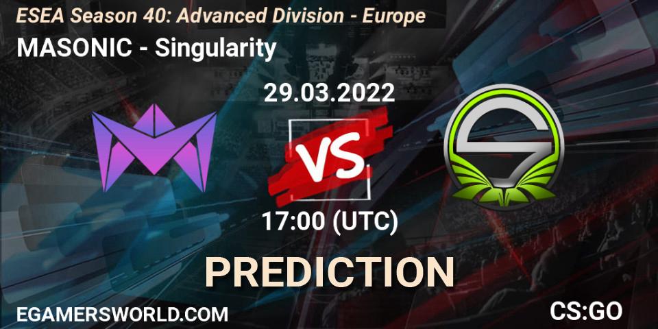 MASONIC vs Singularity: Match Prediction. 29.03.2022 at 17:00, Counter-Strike (CS2), ESEA Season 40: Advanced Division - Europe