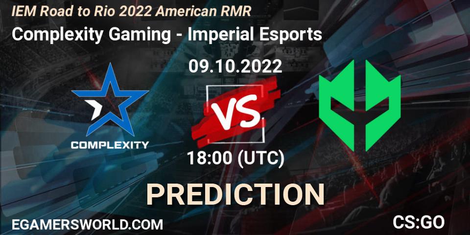 Complexity Gaming vs Imperial Esports: Match Prediction. 09.10.22, CS2 (CS:GO), IEM Road to Rio 2022 American RMR