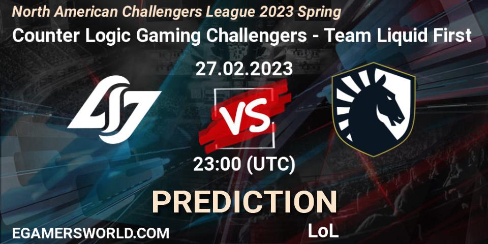 Counter Logic Gaming Challengers vs Team Liquid First: Match Prediction. 27.02.23, LoL, NACL 2023 Spring - Group Stage