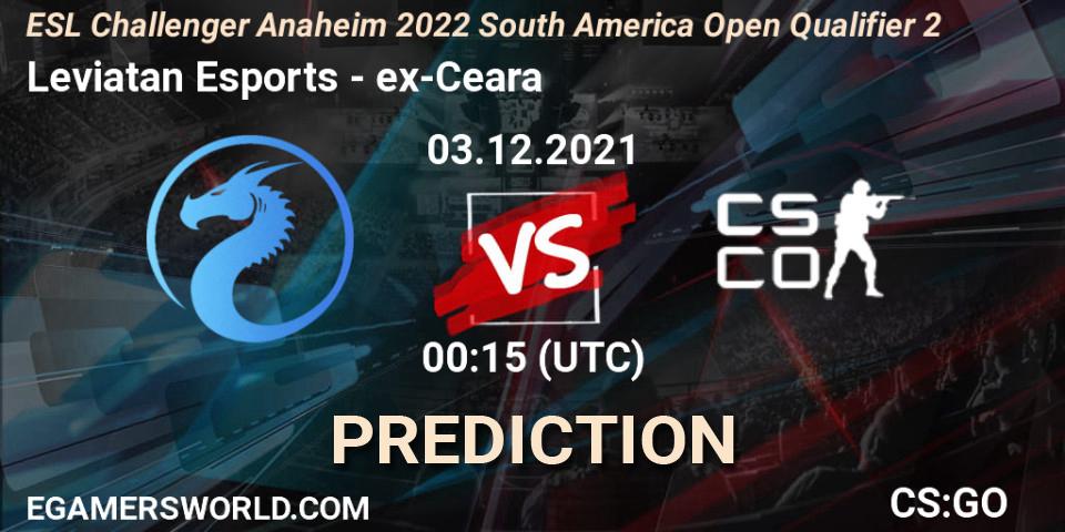 Leviatan Esports vs ex-Ceara: Match Prediction. 03.12.2021 at 00:45, Counter-Strike (CS2), ESL Challenger Anaheim 2022 South America Open Qualifier 2