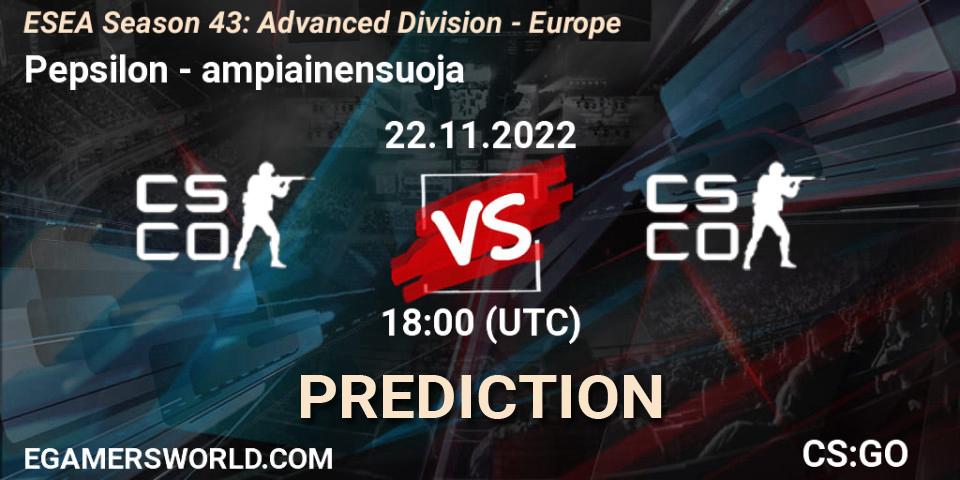 Pepsilon vs ampiainensuoja: Match Prediction. 22.11.22, CS2 (CS:GO), ESEA Season 43: Advanced Division - Europe