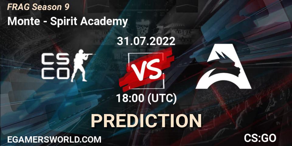 Monte vs Spirit Academy: Match Prediction. 31.07.22, CS2 (CS:GO), FRAG Season 9