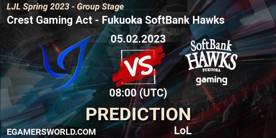 Crest Gaming Act vs Fukuoka SoftBank Hawks: Match Prediction. 05.02.23, LoL, LJL Spring 2023 - Group Stage