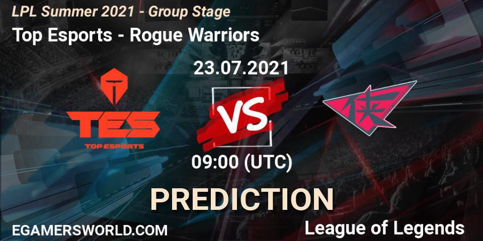 Top Esports vs Rogue Warriors: Match Prediction. 23.07.21, LoL, LPL Summer 2021 - Group Stage