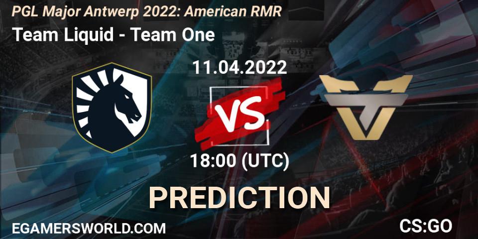 Team Liquid vs Team One: Match Prediction. 11.04.2022 at 18:25, Counter-Strike (CS2), PGL Major Antwerp 2022: American RMR