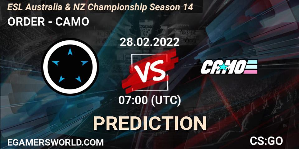ORDER vs CAMO: Match Prediction. 28.02.2022 at 07:00, Counter-Strike (CS2), ESL Australia & NZ Championship Season 14